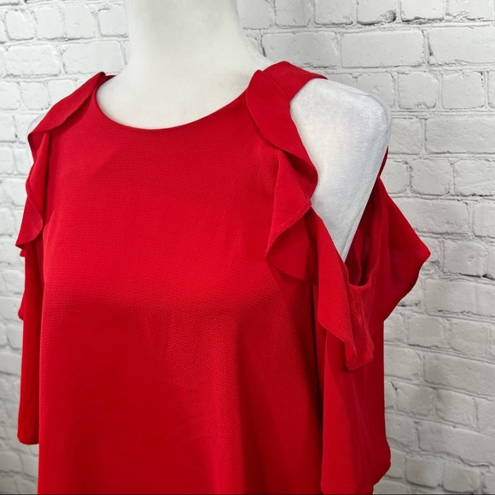 TopShop Cold Shoulder Top Ruffle Red 6 - Picture 3 of 13
